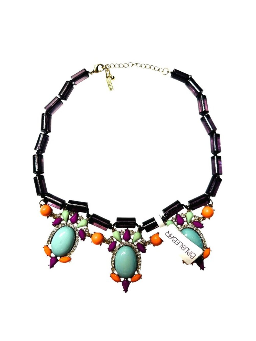 BaubleBar Statement Necklace With Purple Beads Multicolor Stones Gold Tone